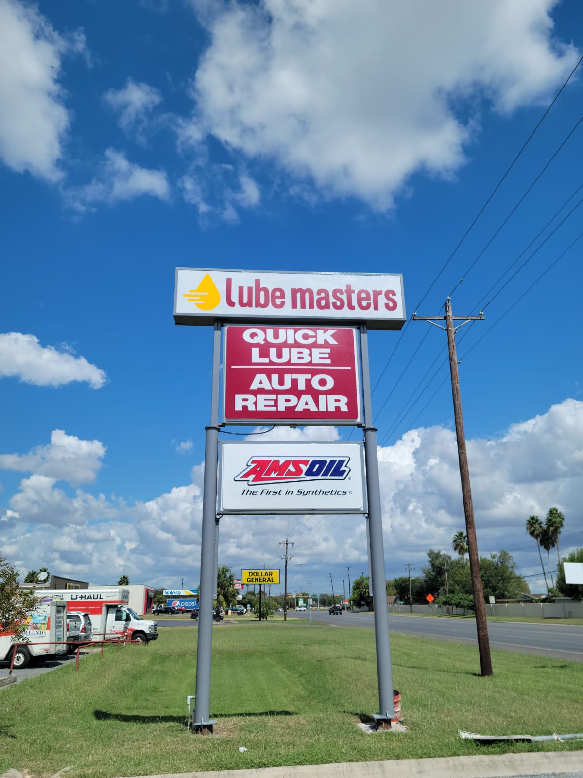 Fabricated and erected a multi-tiered pylon sign for Lube Masters, enhancing service visibility and brand prominence.